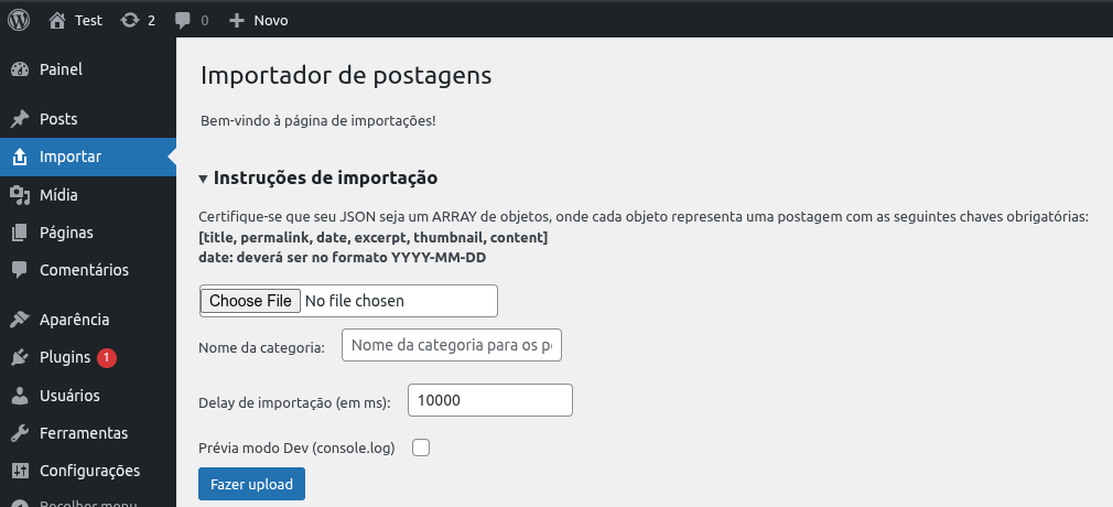Importador de postagens via JSON para WordPress